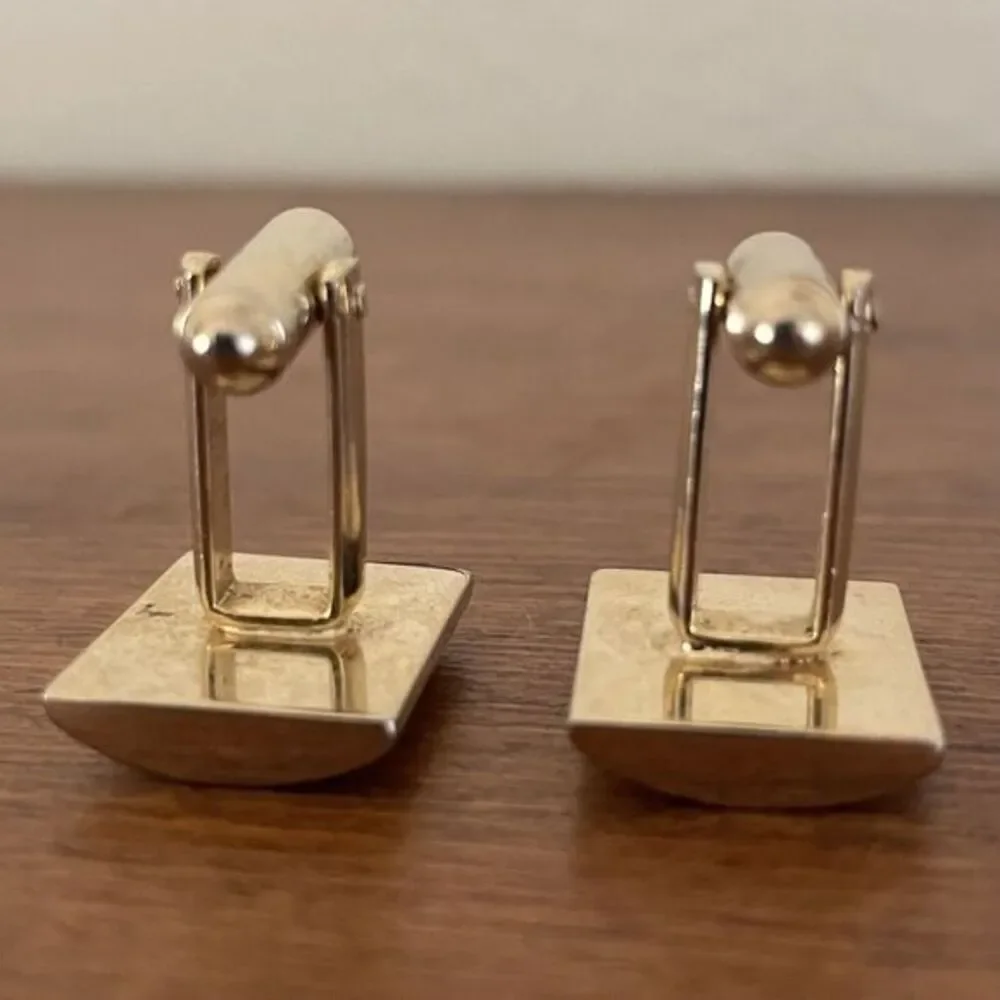 Vintage Gold Tone Etched Curved Square Cufflink Set‎ Rough And Smooth Surface